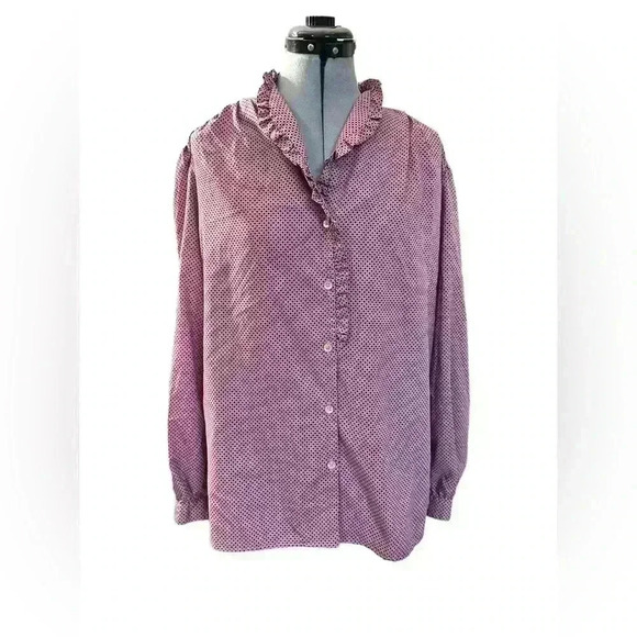 allyson holley Tops - Vintage ALLYSON HOLLEY Top/Blouse Mauve BUTTON UP Silky RUFFLES XL